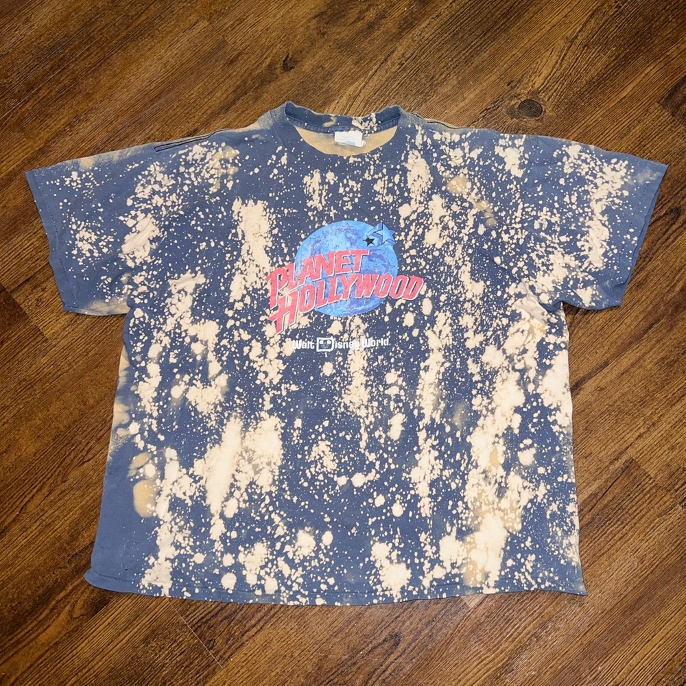 Planet Hollywood Vintage Disney Blue & Cream Splatter Short Sleeve Shirt Size XL - Picture 4 of 12